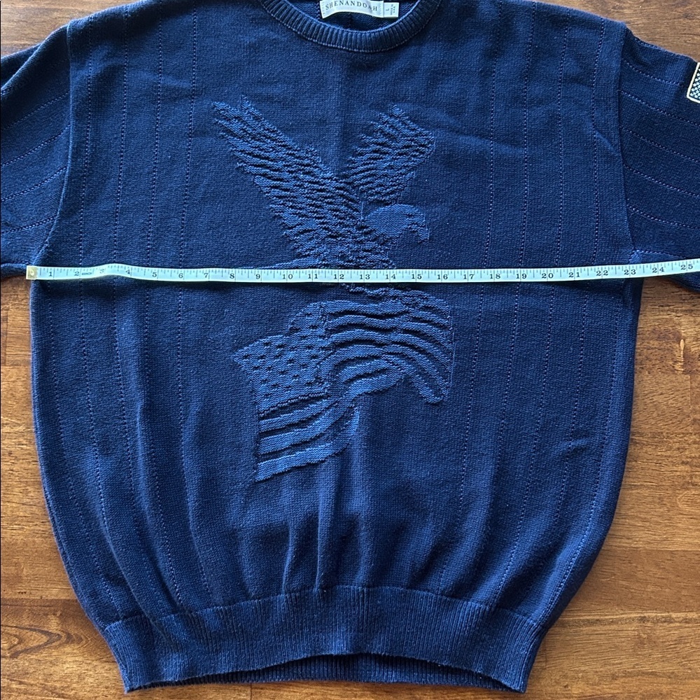Shenandoah mens made in USA knit patriotic eagle flag navy blue sweater large - Picture 6 of 8